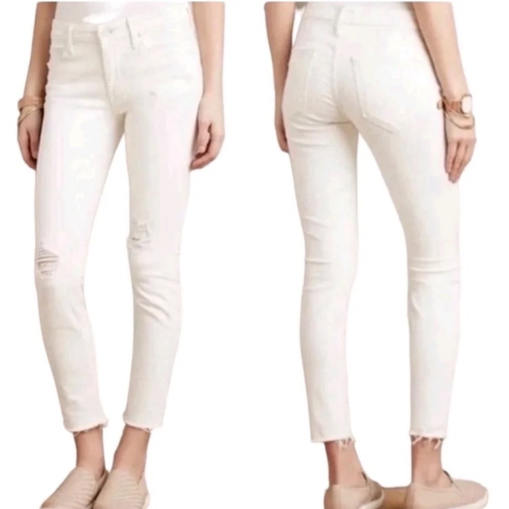 Mother High Waisted‎ Looker Ankle Fray Jeans White Fairest Of Them All 25